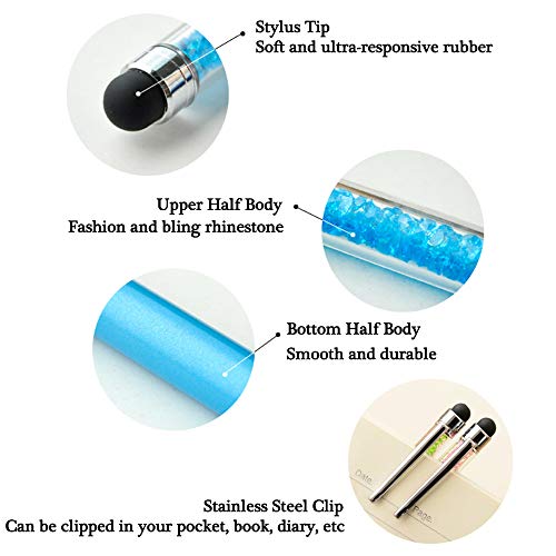 Qpower 20pcs Retractable Ballpoint Pen, Bling Stylus Pen, Crystal Diamond Screen Touch Pen, Capacitive Pens for Phones, iPhone, iPad, Kindle, Note, Tab, Office School Stationery supplies(20 color - Thumbnail 2