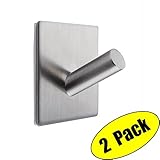 Kes 3M Self Adhesive Hooks SUS 304 Stainless Steel Heavy Duty Small Coat Picture Hook Self Sitck On Wall Hook Sticky Brushed Finish 2 Pieces, A7063-2-P2