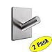 KES 3M Self Adhesive Hooks SUS 304 Stainless Steel Heavy Duty Small Coat Picture Hook Self Sitck On Wall Hook Sticky Brushed Finish 2 Pieces, A7063-P2