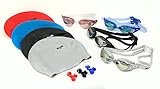 Swim Goggles Complete Bundle: Includes Waterproof Swimming Cap Set, Nose Clip, Ear Plugs. One Click Performance Swimming Goggles with UV Protection & Anti-Fog for Men and Women. Free Protective Case