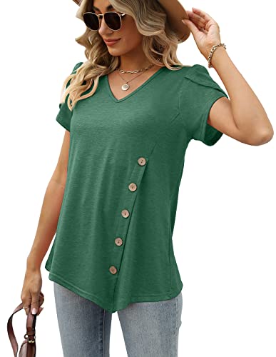 BEIMUC WOMENS TOPS LOOSE PUFFY SLEEVE SHIRTS CASUAL SUMMER TSHIRTS GREEN M