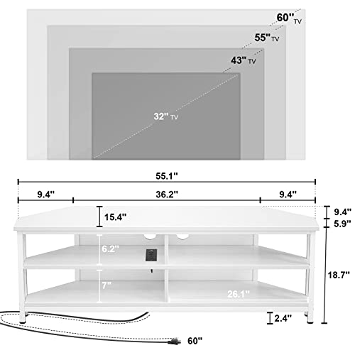 Unikito Corner TV Stand Builtin Power Outlet, Corner Entertainment