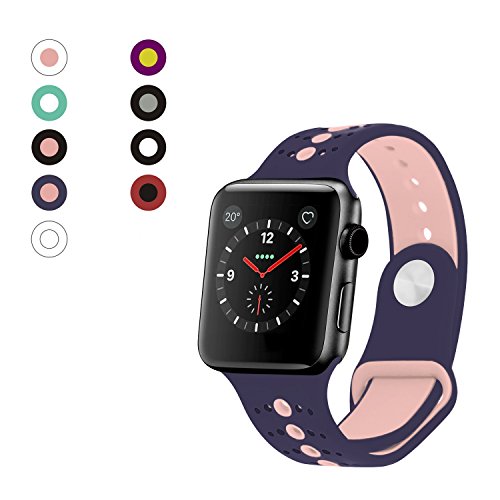 Rockvee Compatible for Apple Watch 38mm 42mm Men Women, Soft Silicone  Replacement Band for Iwatch Nike+, Series 3, Series 2, Series 1