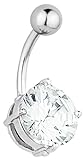 14g Surgical Steel Clear CZ Solitaire Large 10 mm Gem Belly Button Ring