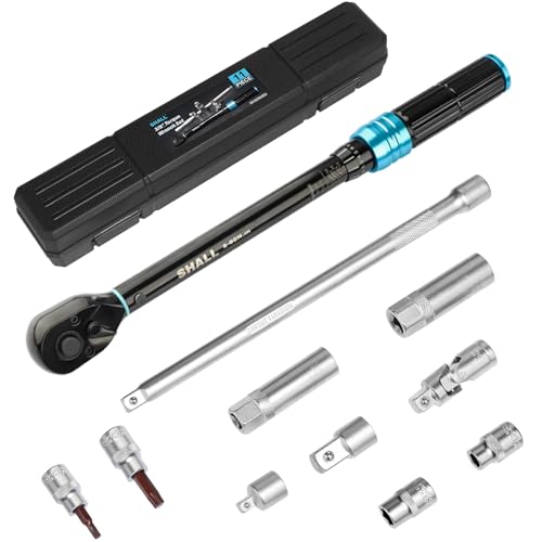 SHALL 11 Pcs 3/8" Torque Wrench Set (5-60Nm) Dual Direction Adjustable 72 Teeth Car Motorcycle Maintenance Tool with Extension Rod and Storage Box