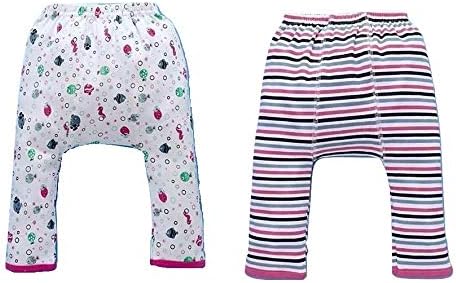 PEUBUD Boys' and Girl's Printed Cotton Snug Fit Diaper Pyjama Leggings Track Pant Multicolour (3-6 Month) pack2