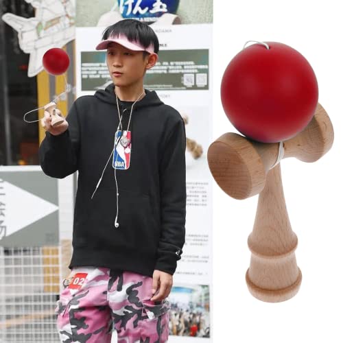 Excefore Wooden Prime Kendama - Cup and Ball Catch Toy for Enhanced Cognitive Skills, Balance, Reflexes, Creativity, and Hand-Eye Coordination - for Beginners (Red)