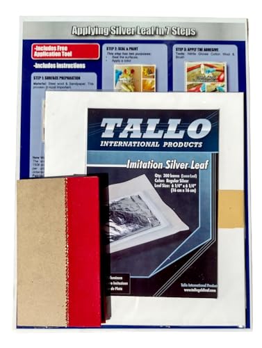 300 Sheets Imitation Siver Leaf Size 6-1/4” x 6-1/4” (16x16cm), Free Pick-up Tools and Apply Instructions, Loose Leaf Pack, Imitation Silver foil Sheets for Art, Crafts & Furniture.