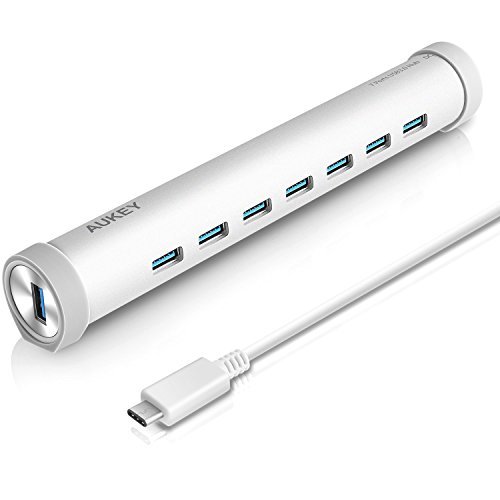 AUKEY USB-C Hub with 7 USB 3.0 Ports and 5V/4A Power Adapter for MacBook Pro, ChromeBook Pixel and other Type-C Devices (Aluminum Alloy)