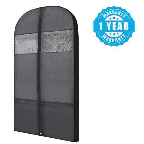 Plixio Gusseted Garment Bags Suit Bag for Travel and Clothing Storage of Dresses, Dress Shirts, Coats- Includes Zipper Pockets and Large Transparent Window (2 Pack: 54" X 24" x 3.4")