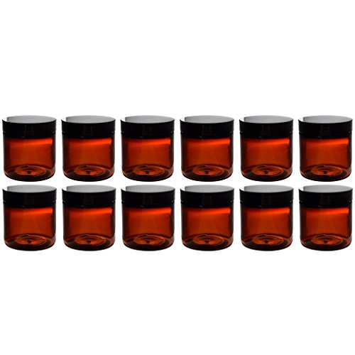Amber 4 oz PET (BPA Free) Plastic Jar (12 pack) + Spatulas and Labels