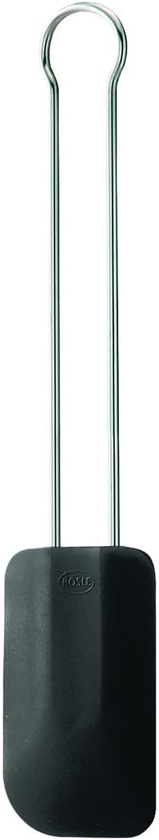 RÖSLE Teigschaber, Hochwertiger Teigspachtel als Back- und Kochhelfer, strapazierfähiges Silikon, schwarz, 26 cm, Edelstahl 18/10, -30°C bis +200°C, Spülmaschinengeeignet
