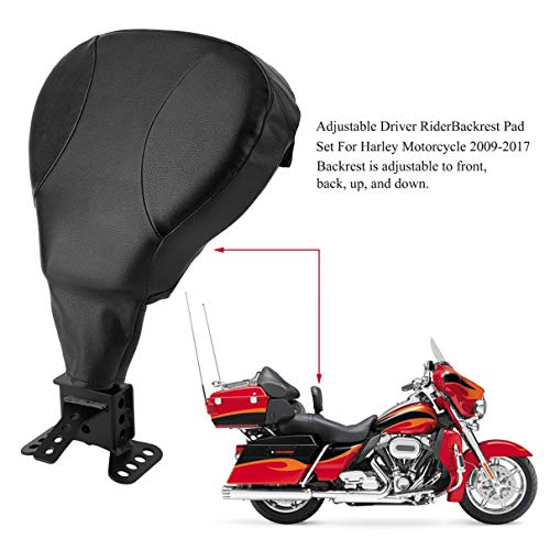 Adjustable Motocycle Plug In Driver Rider Seat Backrest Kit Driver Rider Backrest Pad Set For Harley Motorcycle 2009-2017
