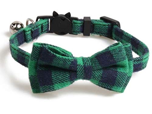 Bowtie Cat Collars with Bell | Safe Quick Release Breakaway Buckle | ZACAL Cat Collars (Green and Navy Blue)