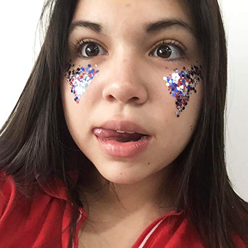 USA Colors Chunky Glitter Kit with Cosmetic Glue (2 Jars x 5g Each - Blue, Red & White) for America's Patriotic Events 4th of July, Independence Day, Veterans Day, Presidents Day and More - Non-Toxic