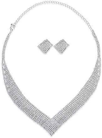 mecresh Clear Rhinestone Heart Shape Bridal Jewellery Sets for Women