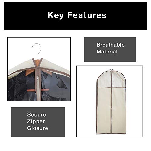 Smart Design Gusseted Dress Garment Bag w/ Clear Window - Includes Zipper Closure & Travel Loop - for Dresses, Coats, & Pants Storage Organization - (24 x 54 Inch) [Beige] - Thumbnail 3