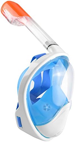 THEHOPE easy breathe full face snorkel mask set with free antifog spray (98blue, S/M)