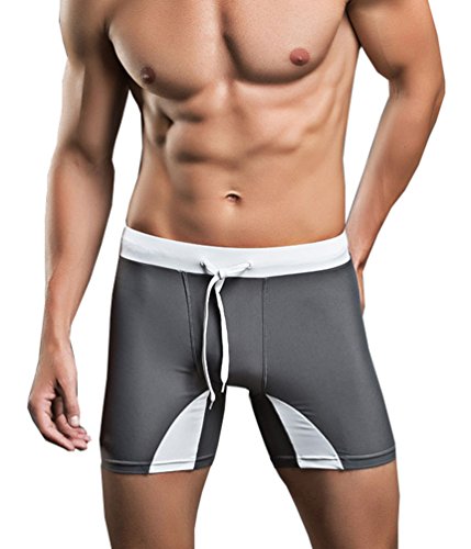 Linemoon Men's Fashion Solid Nylon Splice Grey Swim Shorts 33-37 Inches