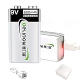Delipow 9V Lithium ion USB Rechargeable Battery, High Capacity 650mAh USB Rechargeable 9V Battery, 1.5 H Fast Charge, 800 Cycle with Micro USB Cable, 2-Pack