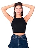 American Apparel Women's Cotton Spandex Sleeveless Crop Top, Black, Small