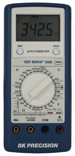 BK Precision 388B Manual-Ranging, Average-Sensing Digital Multimeter, with Logic Test and Transistor Gain, 20 Amp, 750VAC, 1000VDC, 40 Megaohms, 40 Microfarads, 4 MHz