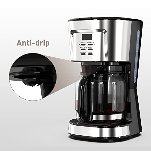 12Cup Coffee Maker Drip Coffee Maker with Programmable Timer, Brew