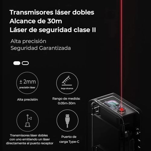 HOTO Laser Distance Meter 0.05-30m, Accuracy ±2mm, 2 Modes, M/FT Units, OLED Display, Type-C Charging, Laser Meter for Rooms, Ideal for General Home Use, Cadeau pour Homme