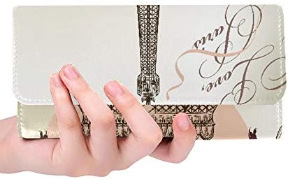 Unique Custom Beautiful Valentine Paris Eiffel Tower Rose Birds Pattern Women Trifold Wallet Long Purse Credit Card Holder Case Handbag