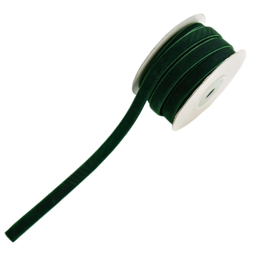 CABODYALS 20M 2 Roll 10mm Dark Green Velvet Ribbon Soft Vintage Crushed Velvet Fabric Single Face Spool Silky Thin Ribbons Bundle Rolls for Sewing Making Craft Gift Wrapping Party Home Decor DIY