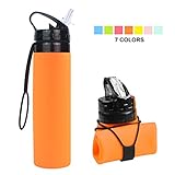 Collapsible Water Bottle, YUANFENG 20oz BPA-Free Leak-Proof Lightweight Silicone Sports Travel Camping Water Bottles (Orange)