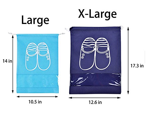 Shoe Bags 4 Pcs for Travel Shoe Storage Gym Bags Dust-proof Drawstring with Transparent Window (Large & X-Large)