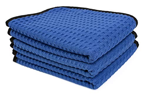 The Rag Company - Dry Me A River - Professional Korean 70/30 Blend Microfiber Waffle-Weave Drying & Detailing Towels, Soft Suede Edges, Royal Blue, 16in x 24in (3-Pack)