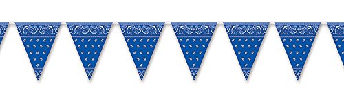 Beistle 57720-B Bandana Pennant Banner, 11 x 12, Blue/White (3-Pack)