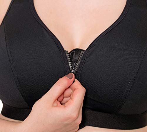 Orchid-Womens-Plus-Size-Medium-High-Impact-Non-Wired-Zip-Front-Black-Active-Sports-Bra