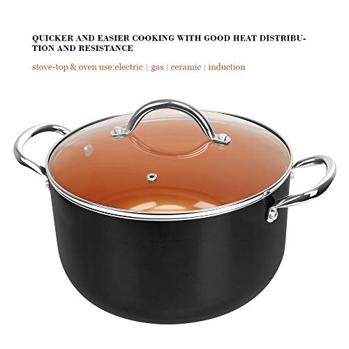 SHINEURI Nonstick Ceramic Copper 10 Pieces Cookware Set, Aluminum Pots and Frying Pans Set, Steamer and Sauce pan with Stainless Steel Handle & Lid, Suitable for Induction, Gas, Electric and Stovetops
