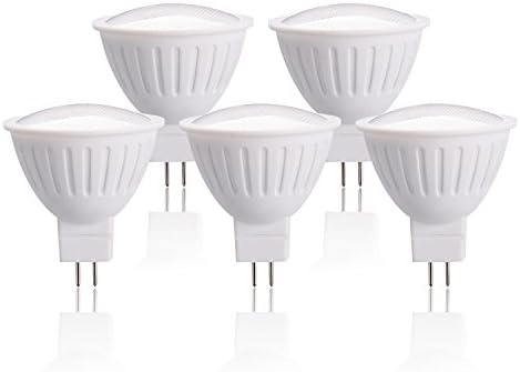 (Pack of 5) LED GU5.3 quart galss spotlight Flood Lamp 50 Watt Equivalent silicon controlled Not-Dimmable Soft White 3000K AC/DC 12Volts 120 Degree Beam Angle 450 Lumens