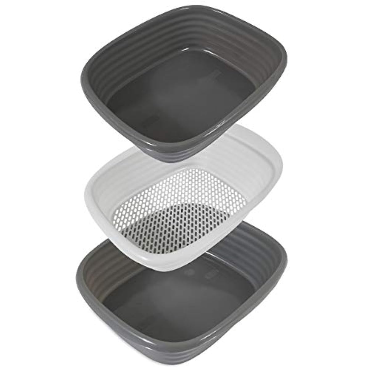 Large Self Sifting Cat Litter Pan Box 3 Part System Clean Slotted Tray