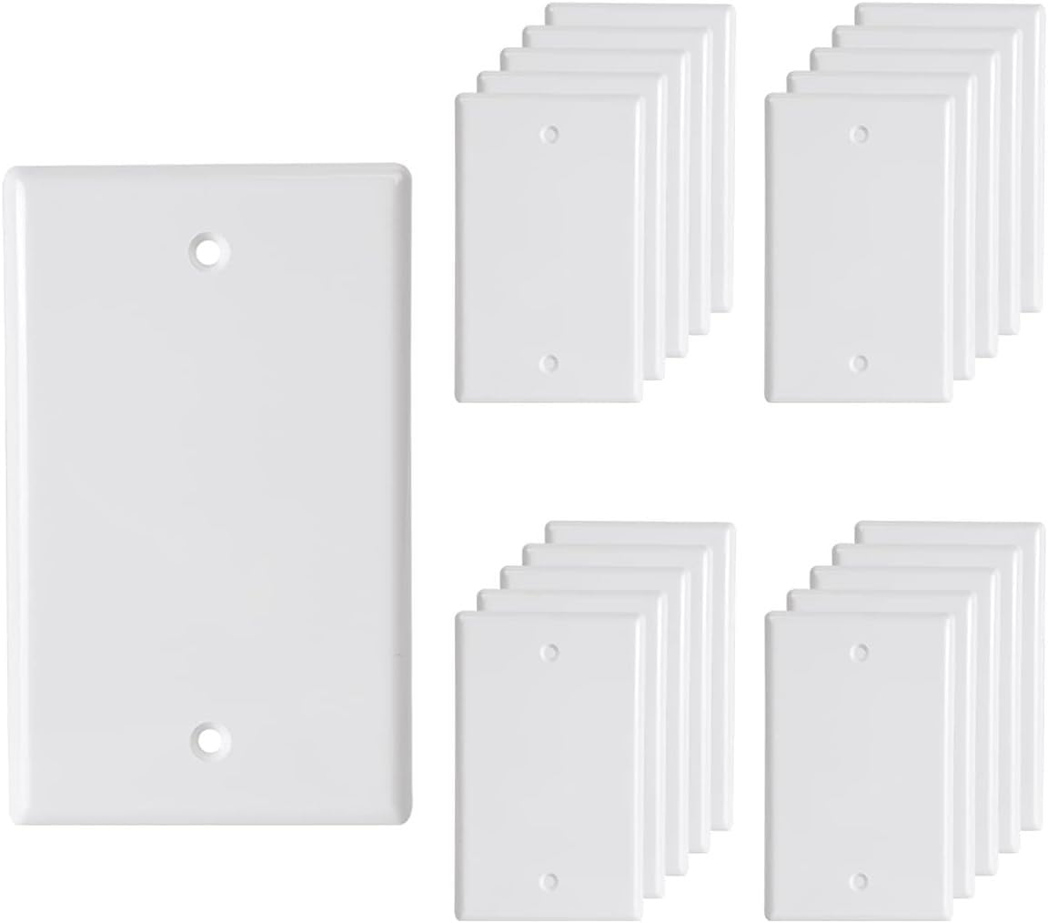 Photo 1 of 1-Gang Blank Wall Plate Outlet Cover Plate Unbreakable Polycarbonate Thermoplastic Single Blank Faceplate Electrical Receptacle Cover, White, 20 Pack