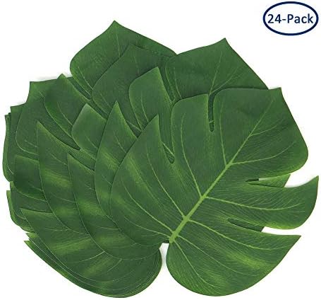 Bondpaw 24 Pcs Artificial Tropical Leaves, 8 Inch Hawaiian Luau Party Decor Medium Simulation Tropical Monstera Plant Leaves Safari Jungle Beach Theme Birthday Party Decorations Supplies