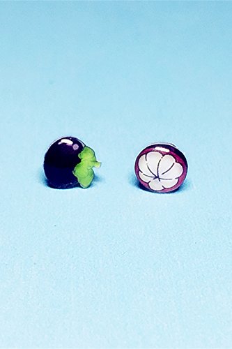 Mangosteen Shrink Film Sterling Silver Stud Earrings Earring Dangler Eardrop Ear Clip Magnet Women Girls Gift Hand-Drawn Cartoon Cute DIY (no Magnet Pierced Ear Clips (one)