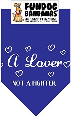 A Lover; Not a Fighter Dog Bandana (One Size Fits Most for Medium to Large Dogs, Royal Blue)