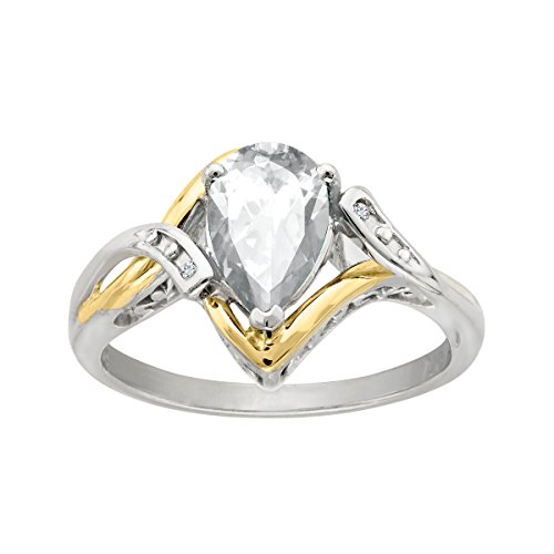 1 1/2 ct White Topaz Ring with Diamonds in Sterling Silver & 10K Gold Size 7