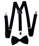 Premium Quality 1 Inch Suspender & 4.5 Inch Bowtie Combo Set, Mens Womens Unisex