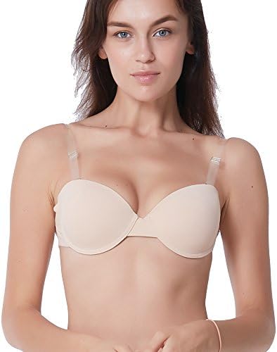 Shitagi Everyday Bra Invisible Strap Push Up Sexy Underwire Brassiere (34C, Nude)