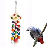 Parrot Chewing Toys Pure Natural Handmade Wooden Colorful Bite Hanging Toy African Greys Bird 15.8 x 5.2inch KinTor