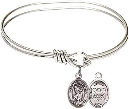 St. Christopher Nat'L Guard Charm On A Child Sized 5 3/4 Inch Oval Eye Hook Bangle Bracelet