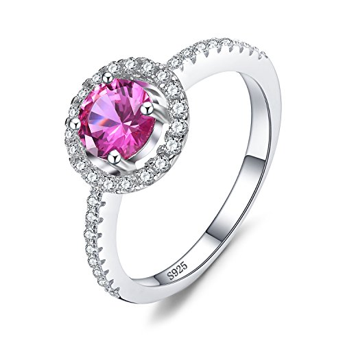 JewelryPalace Round 1.2ct Created Pink Sapphire 925 Sterling Silver Ring Size 7