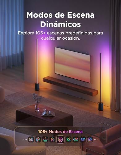 Govee Lampara de Pie 3 Lite RGBICWW, 1400lm Lámpara Salon de Pie LED Regulable 152cm, 2700K-6500K, Sincronización de Música,105+ Escenas y 12 Modos de Música, Compatible con Alexa y Matter, Negro