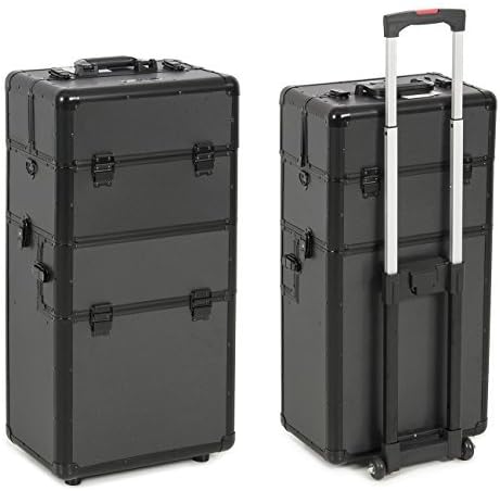BELLAVIEĆ'Ć Rolling Cosmetic Case 3 in 1 Make up Artist Case Aluminum Construction, (All Black) by BELLAVIE